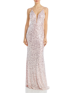 Aqua Plunging V Neck Sequin Gown - 100% Exclusive In Ice Pink