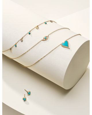 14K Yellow Gold Turquoise &amp; Diamond Dangle Collar Necklace, 18&amp;quot;