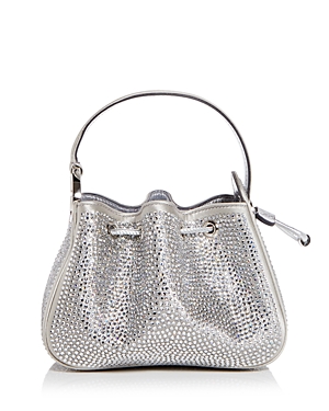 Shop Oscar De La Renta Crystal Pave Nano O Handle Bag In Light Gray
