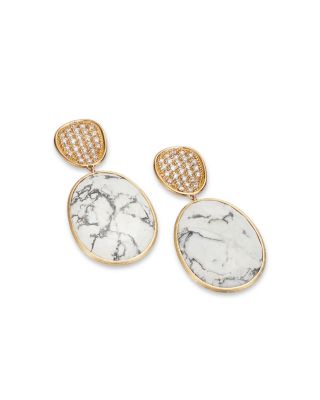 18K Yellow Gold Lunaria Howlite & Diamond Drop Earrings - Exclusive