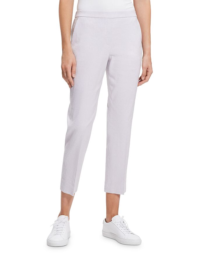 Theory - Linen Mid Rise Pull On Cropped Pants