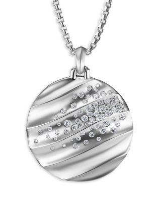 Sterling Silver Cable Edge Pav&eacute; Diamond Pendant