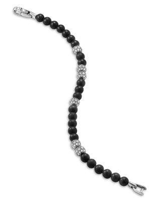 Men's Sterling Silver Spiritual Onyx & Pav&eacute; Diamond Beaded Bracelet