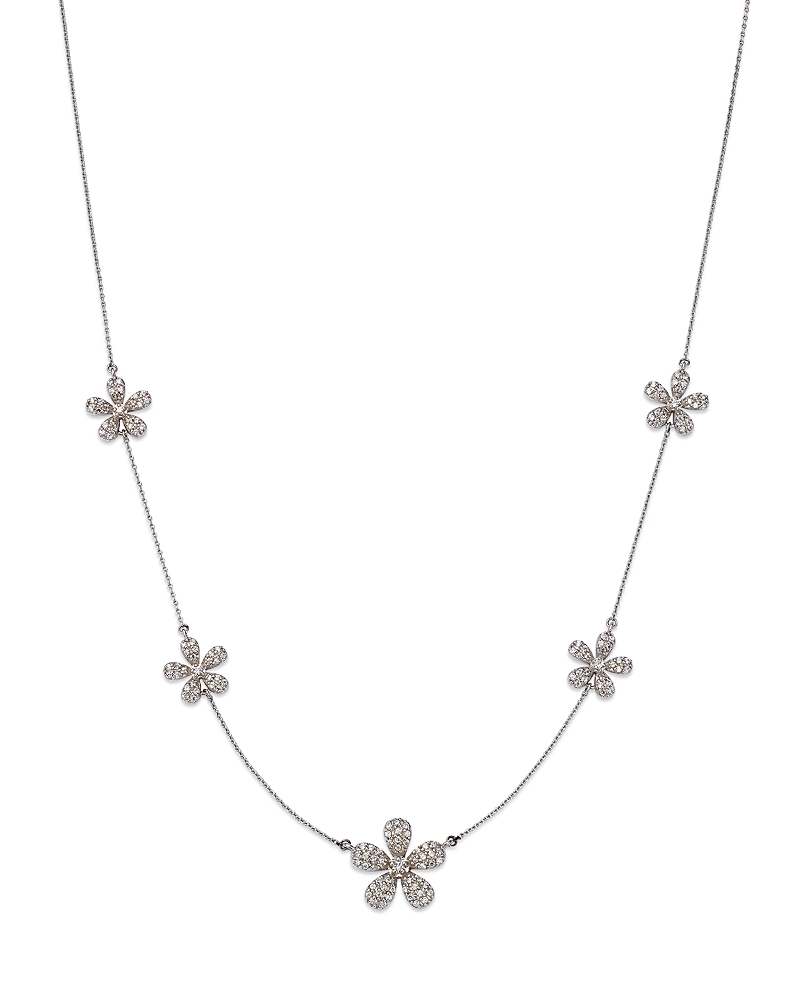 Bloomingdale's Fine Collection Diamond Flower Station Necklace in 14K White Gold, 0.50 tcw