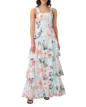 Aidan Mattox Floral Embroidered Tiered Gown