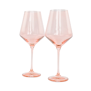Shop Estelle Colored Glass Stem Wineglasses, Set Of 2 In Blush Pink