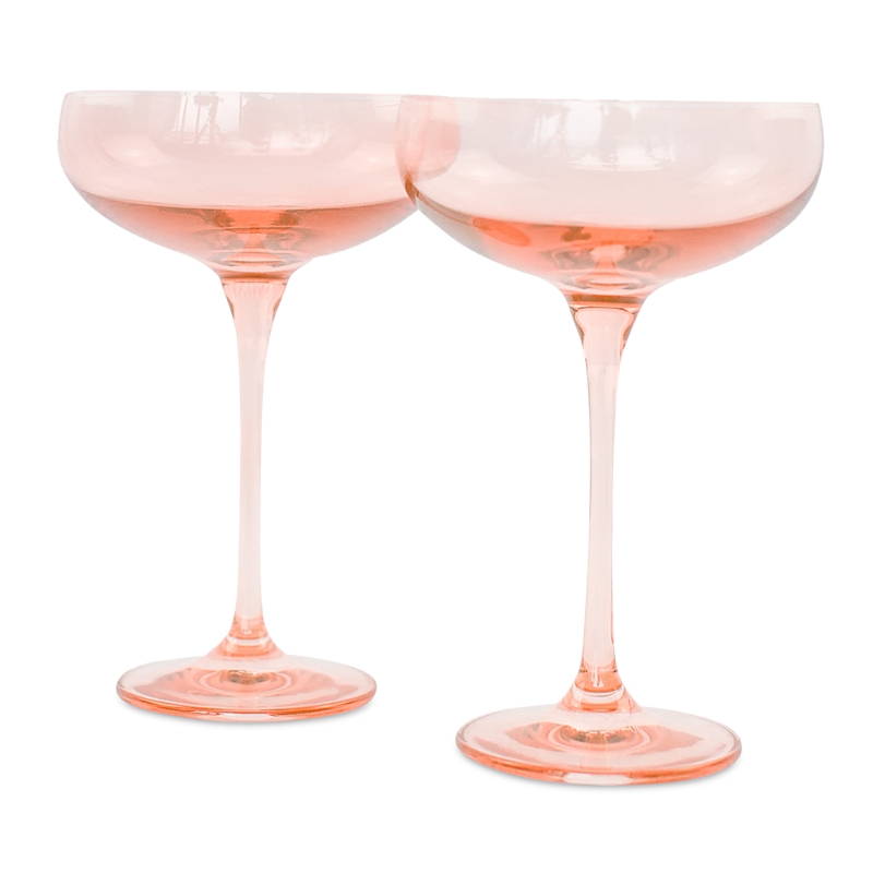 Estelle Colored Glass Champagne Coupe 2-piece Stem Glass Set In Blush Pink