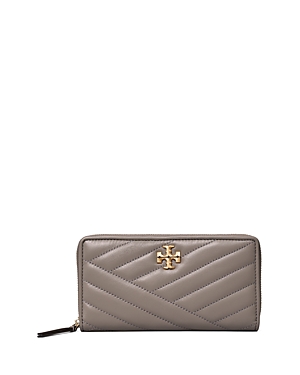 Tory Burch Kira Chevron Leather Zip Continental Wallet In Gray Heron/rolled Gold