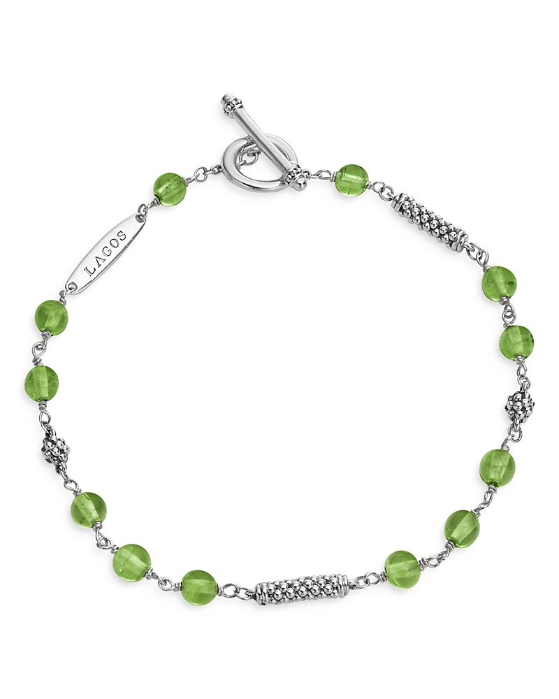 Lagos Sterling Silver Caviar Icon Peridot Beaded Bracelet In Green/silver