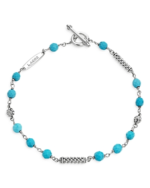 Shop Lagos Sterling Silver Caviar Icon Turquoise Beaded Bracelet In Blue/silver