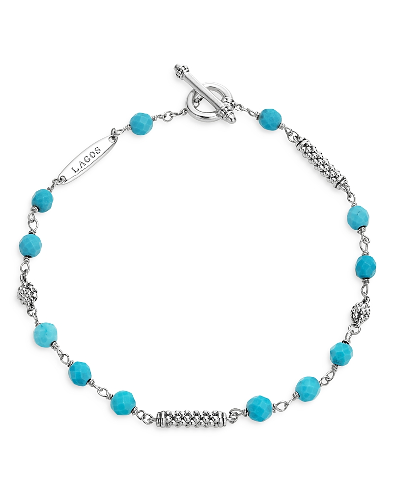 Lagos Caviar Icon Beaded Turquoise Toggle Bracelet In Blue/silver