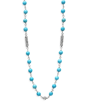 Shop Lagos Sterling Silver Caviar Turquoise Bead Station Necklace, 16-18 In Blue/silver
