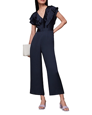 Shop Whistles Adeline Ruffled Jumpsuit In Navy