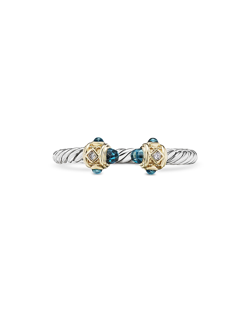 David Yurman Renaissance Ring in Sterling Silver with Hampton Blue Topaz, 14K Yellow Gold & Diamonds