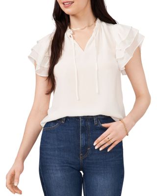 1.STATE - Flutter Sleeve Tie Neck Blouse