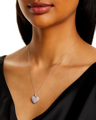 Diamond Pav&eacute; Heart Pendant Necklace in 14K White Gold, 1.50 tcw 