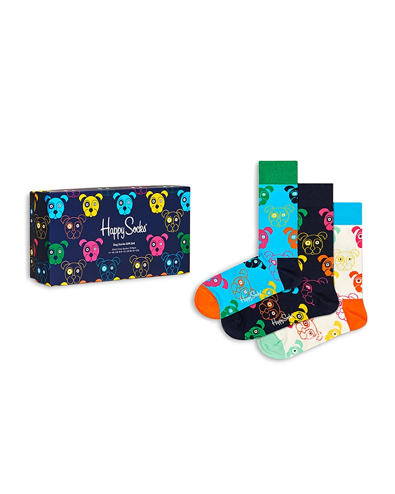 Happy Socks Dog Cotton Blend Crew Socks Gift Box, Pack Of 3 In Light Blue
