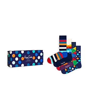 Shop Happy Socks Cotton Blend Crew Socks Gift Box, Pack Of 4 In Navy