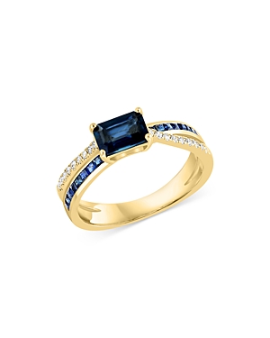 Bloomingdale's Sapphire & Diamond Crossover Ring In 14k Yellow Gold - 100% Exclusive In Blue/gold