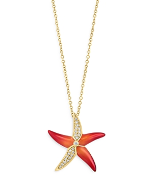Bloomingdale's Diamond Accented Starfish Pendant Necklace In 14k Yellow Gold - 100% Exclusive In Red/gold