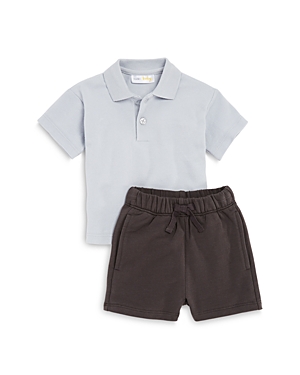 Bloomie's Baby Boys' Pique Collared Top & French Terry Shorts Set - Baby In Blue