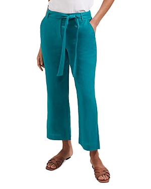 Hobbs London Jacqui Linen Cropped Trousers In Lagoon Green