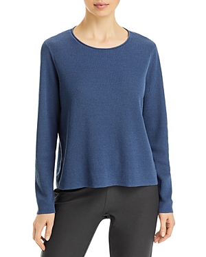 Eileen Fisher Ribbed Long-sleeve Crewneck Pullover In Dusk