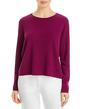 Eileen Fisher Ribbed Long-sleeve Crewneck Pullover In Rasby