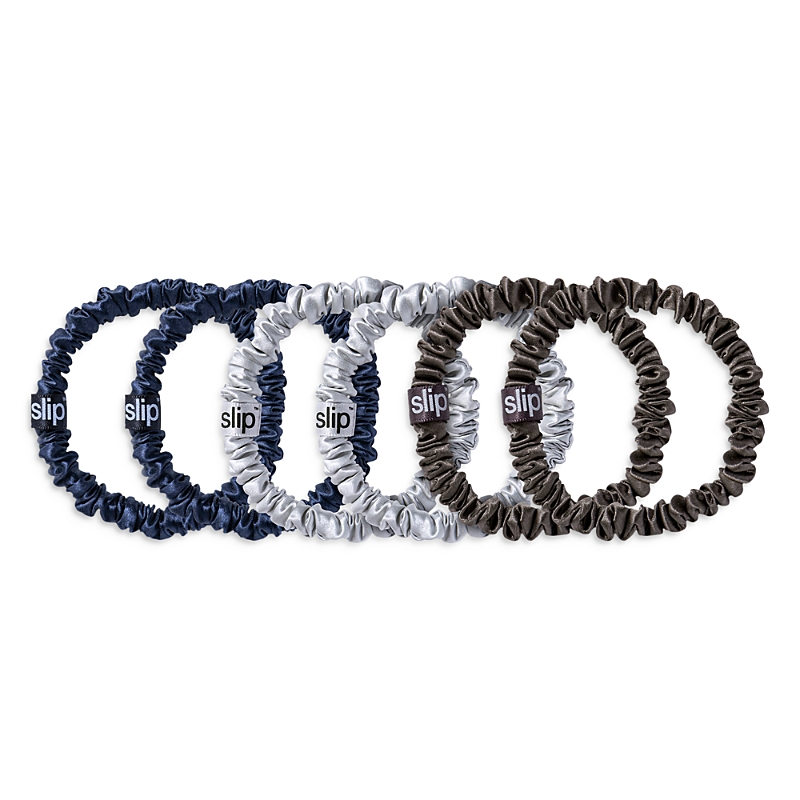 Slip 6-pack Pure Silk Skinny Scrunchies In Navy/charcoal/silver