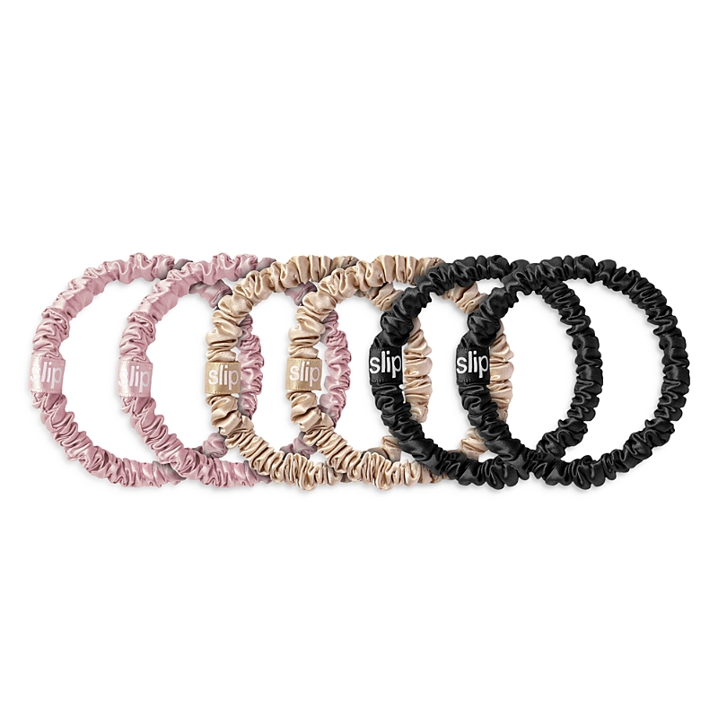Slip 6-pack Pure Silk Skinny Scrunchies In Pink/gold/black