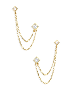 Ettika Draped Chain Double Piercing Earrings In White/gold