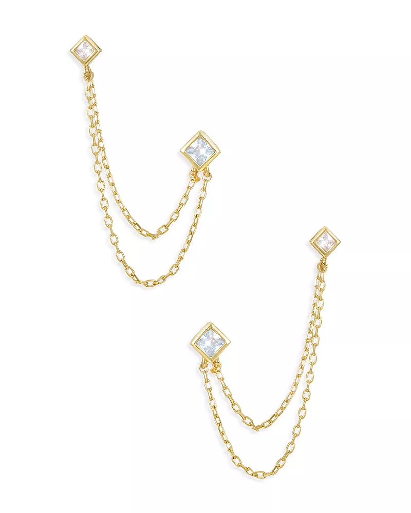 Ettika Draped Chain Double Piercing Earrings