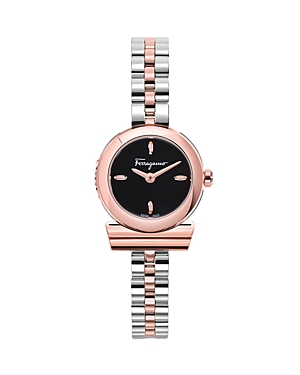 Shop Ferragamo Gancino Two Tone Stainless Steel Watch, 22.5mm In Black/rose Gold