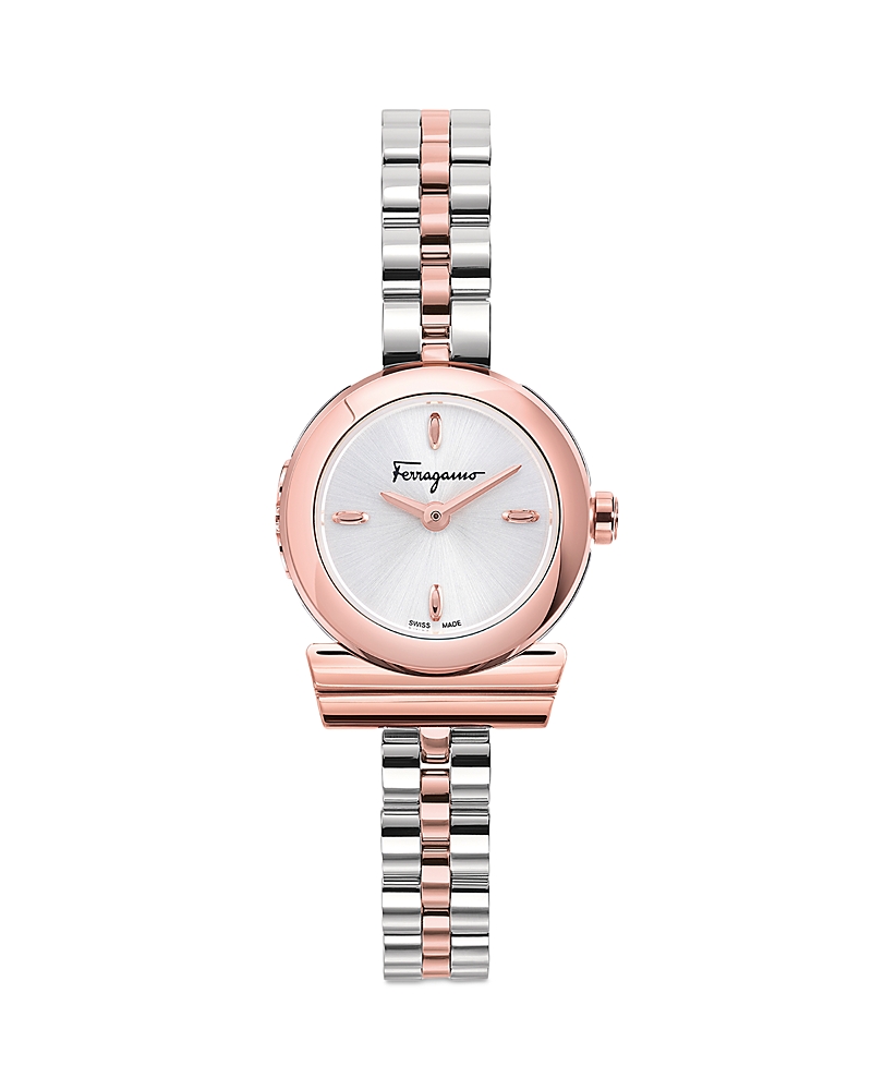Ferragamo Two-tone Gancino Bracelet Watch With Silver Sunray Dial In Metallic