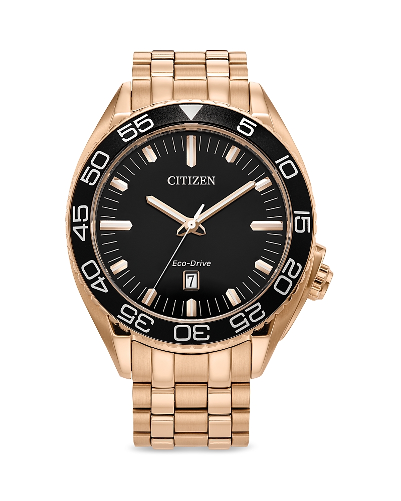 Citizen Sport Luxury Mens Rose Goldtone Stainless Steel Bracelet Watch Aw1773-55e In Black/rose Gold