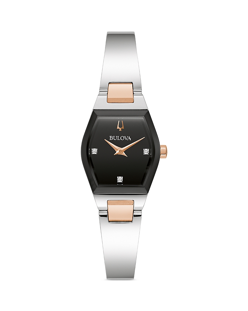 Bulova Women's Modern Gemini Diamond Accent Stainless Steel Bangle Bracelet Watch 23mm In Black/silver