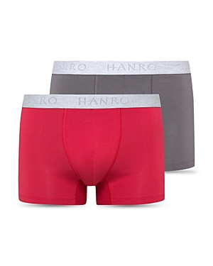 Hanro Essentials Cotton Stretch Boxer Briefs, Pack Of 2 In Amaranth/gray