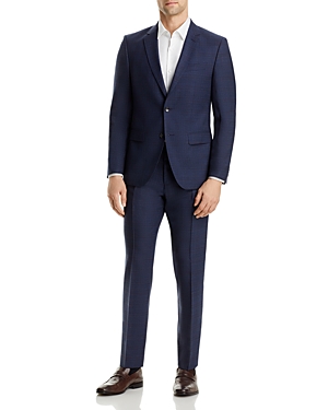 Shop Hugo Boss H-huge Tonal Plaid Slim Fit Suit In Dark Blue