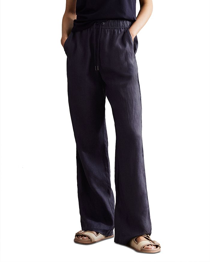 REISS Cleo Garment Dyed Wide Leg Linen Pants | Bloomingdale's