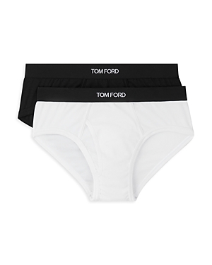 Tom Ford Cotton Blend Briefs, Set Of 2 In Black/white