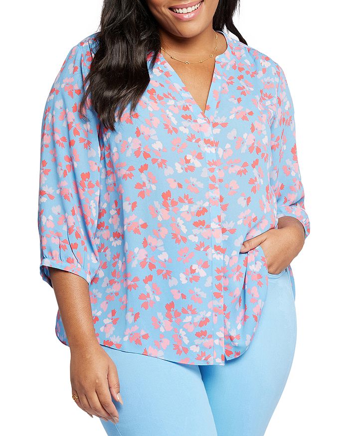Nydj Plus Pintuck-back Blouse In Pacific Meadows