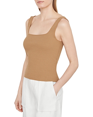 Vince Ribbed Square Neck Tank In Tobacco