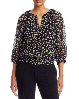 KARL LAGERFELD PARIS Floral Three Quarter Sleeve Blouse | Bloomingdale's