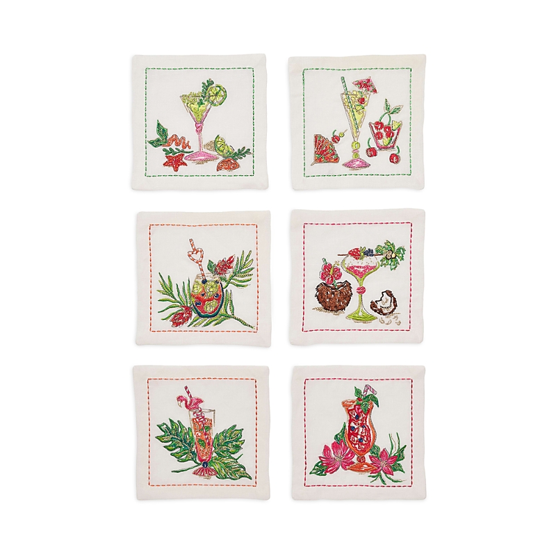 Kim Seybert Tropicana Cocktail Napkin, Set Of 6 In A Gift Box In White