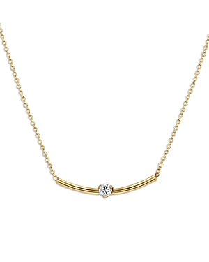 ZOË CHICCO 14K YELLOW GOLD PRONG DIAMONDS DIAMOND SOLITAIRE CURVED BAR NECKLACE, 16-18