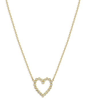 Shop Zoë Chicco 14k Yellow Gold Bezel Diamonds Diamond Open Heart Pendant Necklace, 16-18