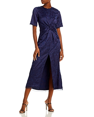 Jason Wu Twisted Floral Dress In Bright Navy