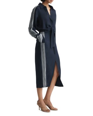 安心追跡付【REISS】ARABELLA サイドストライプミディドレス REISS ARABELLA SIDE STRIPE TIE FRONT MIDI DRESS IN NAVY | eBay
