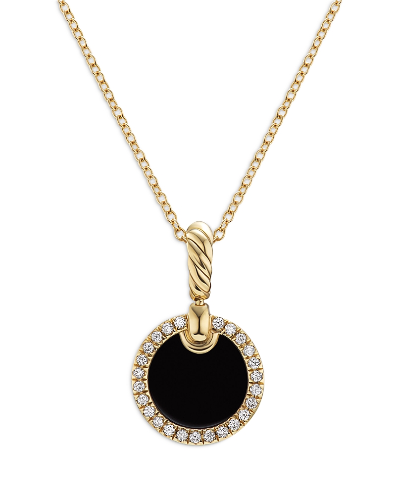 David Yurman Petite Dy Elements Pendant Necklace in 18K Yellow Gold with Black Onyx and Pave Diamonds