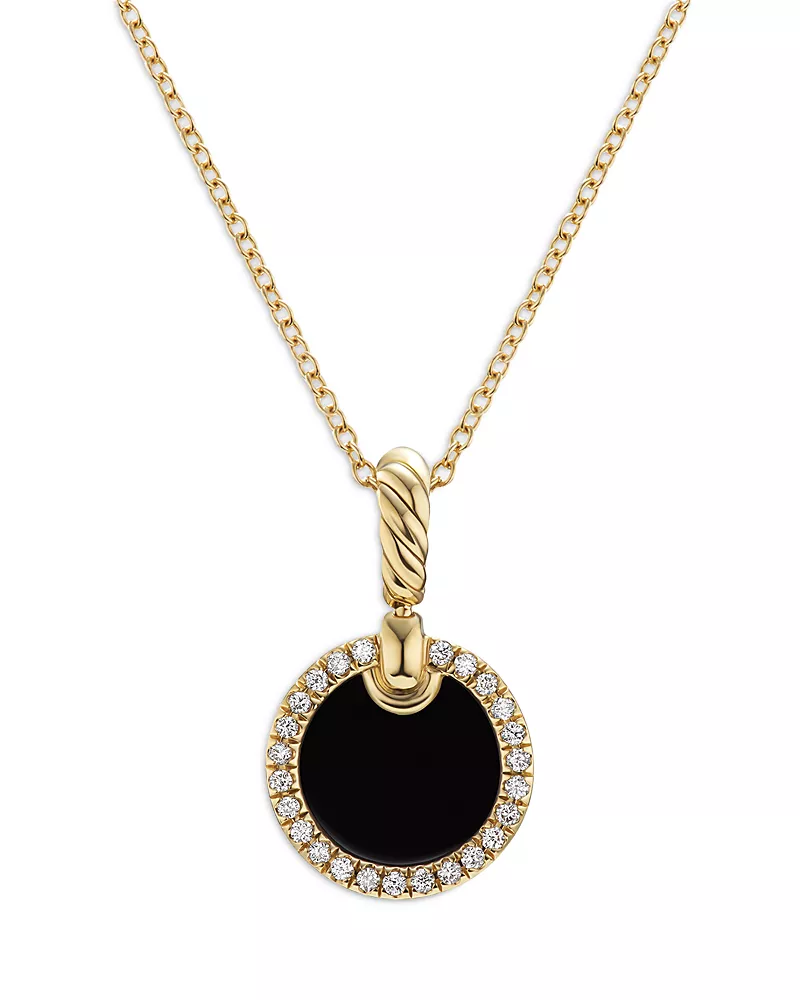David Yurman Petite Dy Elements Pendant Necklace in 18K Yellow Gold with Black Onyx and Pave Diamonds
